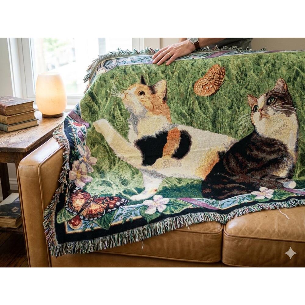 Manual Woodworkers & Weavers Cat Tales 51x68 Cotton Woven Tapestry Throw Blanket